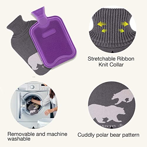 Premium 2 Liter Classic Hot Water Bottle with Elegant Polar Bear Knit Cover