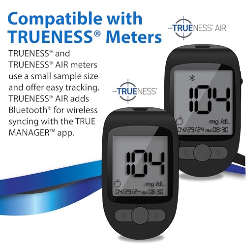 TRUENESS Blood Glucose Test Strips 100ct + 100 Lancets - Ideal for Testing Blood Sugar Levels - Compatible with TRUENESS Meters for Accurate Diabetes Monitoring