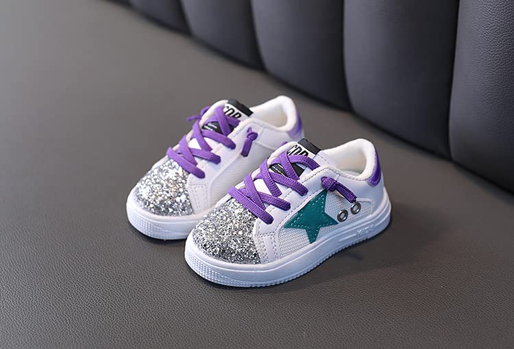 Baby Girls Shoes, Glitter Star Sneakers with Pink & Purples Laces Back to School Shoes| Ages 2-5 y/o4