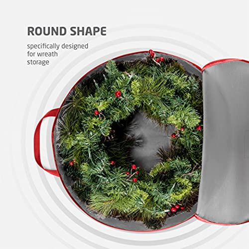 ZOBER-Christmas-Wreath-Storage-Container-24-Inch-Wreath-Bag-for-Artificial-Wreaths-Dual-Zippered-Wreath-Storage-WStrong-Durable-Handles-2-Pack-Gray