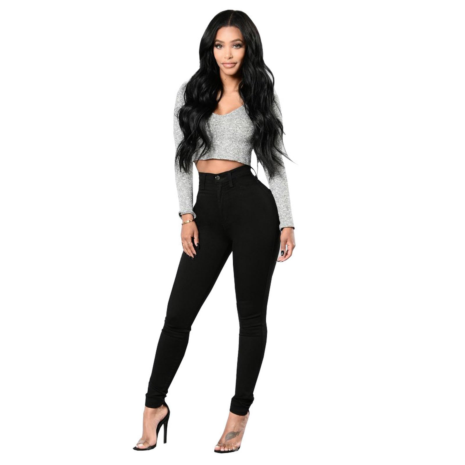 Jeans Donna Skinny Moda Stretch Jeans-Nero-s