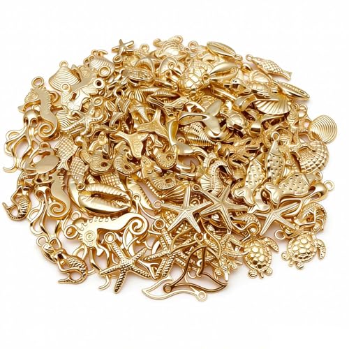 VOOSFSIE 50 Pièces Pendentif, Breloques Mixtes d'étoile de mer coquillage, Acier Inoxydable Doré - Vente en Gros de Fournitures Artisanales pour Boucles...