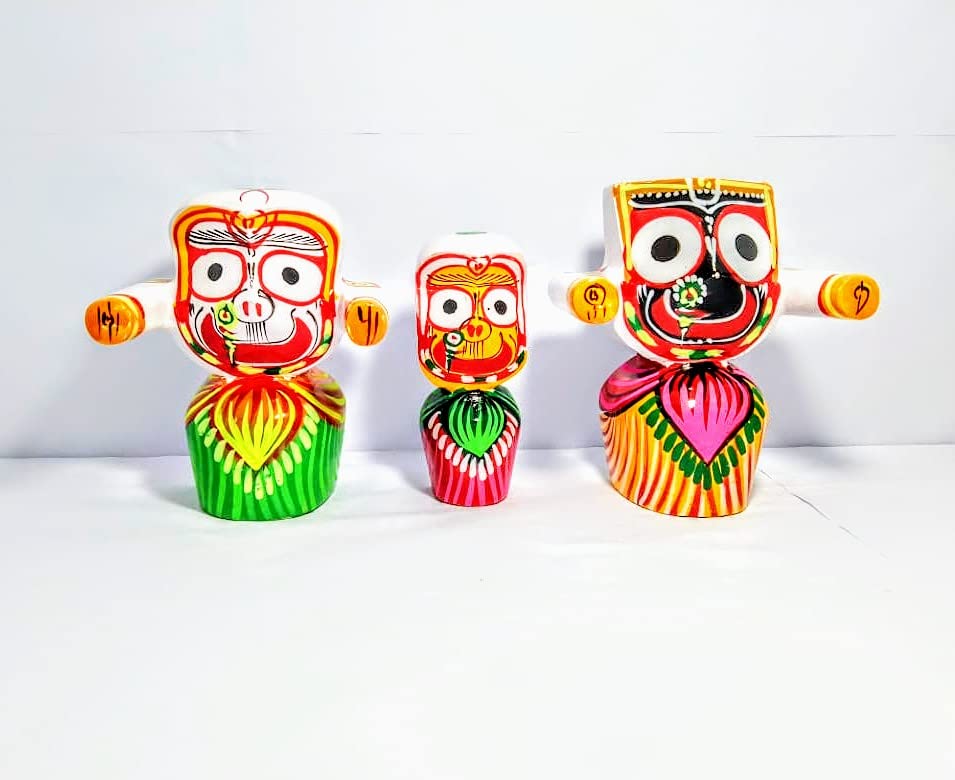 Lord JAGANNATH God Lord Jagannath| Lord Jagannath, Lord Balabhadra, MAA Subhadra Idols and Sudarshan Chakra (6 INCHES) Crafted in Wood & Coloured traditionally