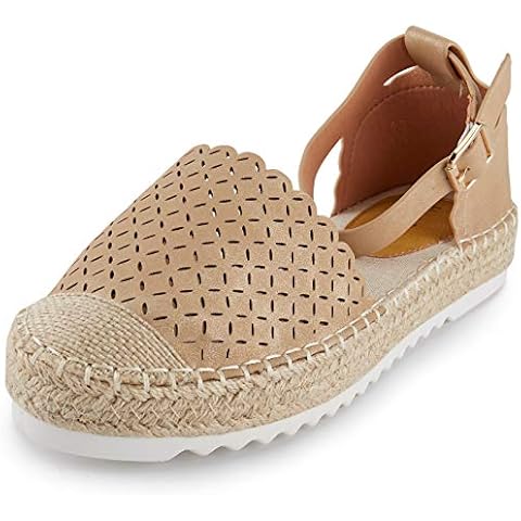 Alexis Leroy Women’s Hollow Out Closed Toe Buckle Strap Espadrilles Flats Sandals Beige 4 UK Cover