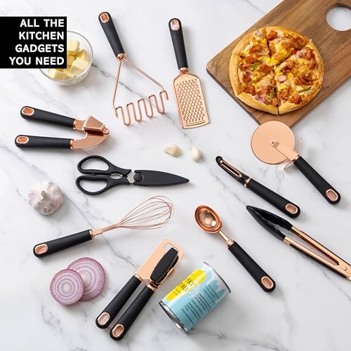 COOK WITH COLOR Kitchen Gadget Set Copper Plated Stainless Steel Utensils with Soft Touch Handles, Copper Black, 10 Pieces - Image 3