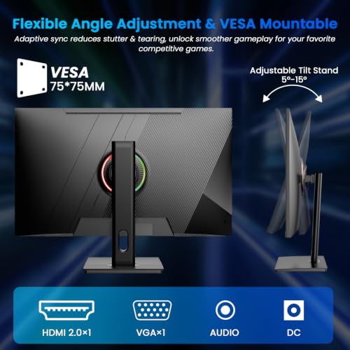Image of Gawfolk 27 Inch Gaming Monitor, 200Hz FHD Flat Monitor with Speakers | 16:9 VA Panel 1ms, 72% NTSC, FreeSync, VESA Mountable Gaming Monitor