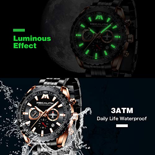 Image of MEGALITH Wrist Watches for Man Analog Classic Waterproof Stainless Steel Chronograph Quartz Date Luminous Hands Mens Casual Watches