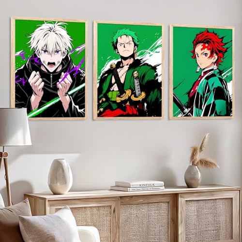 Image of walllane Anime Posters with Frame | Aesthetic Anime Characters Posters with Frames | Japanese Art Framed Poster for Bedroom Living Room Gaming Room Wall Decor Set Of 3 (10 X 13 inch)