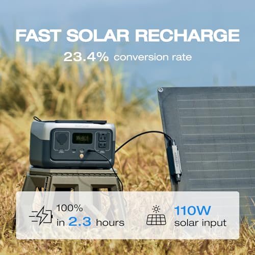 EF ECOFLOW Portable Power Station RIVER 2, 256Wh LiFePO4 Battery/ 1 Hour Fast Charging, 2 Up to 600W AC Outlets, Solar Generator (Solar Panel Optional) for Outdoor Camping/RVs/Home Use