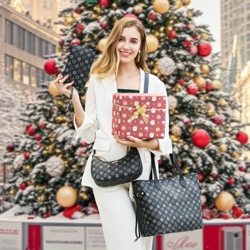 Image of Women Fashion Synthetic Leather Handbags Tote Bag Shoulder Bag Top Handle Satchel Purse Set