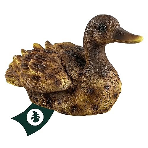 VERDOBA Gartendekoration Ente aus Kunstharz handbemalt - Gartenfiguren für außen & Wintergarten Dekoration - Garten Figur aus Kunststein, Kunstharz - Teich Dekoration (schwimmende Ente, braun)