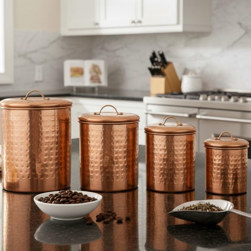 Buy ALCU Diamond Emobosed Copper Kitchen Storage Canister Set