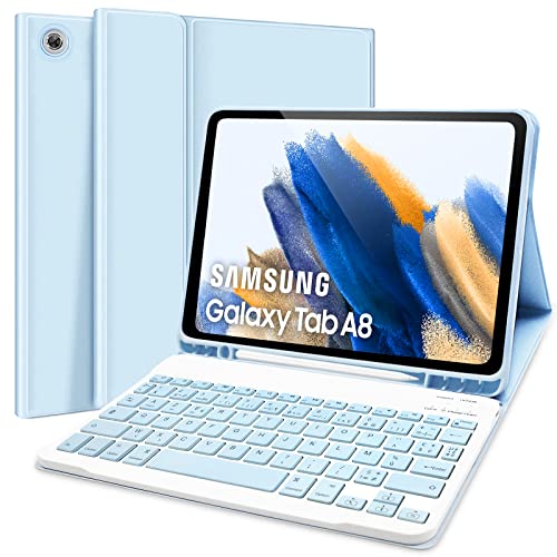 Lupxiu Coque Clavier pour Samsung Galaxy Tab A8 10,5 Pouces 2021, Étui Clavier Bluetooth AZERTY Français pour Galaxy Tab A8 X200/X205/X207 Housse avec Pen Holder