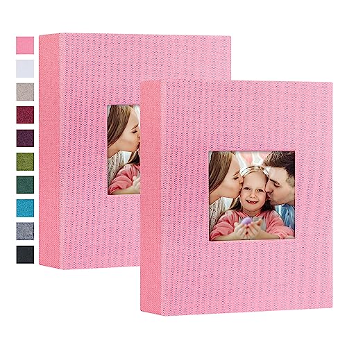 Mublalbum 2 Pack Small Photo Album 4x6, 52 Pockets, Linen Cover,Pink