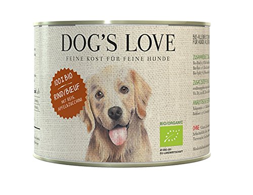 DOG'S LOVE BIO Premium Hundefutter Nassfutter Rind mit Reis, Apfel & Zucchini (6 x 200g)