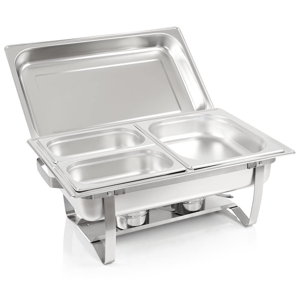 Mahlzeit Chafing Dish Profi Set "Toulouse" | 2x Edelstahl Warmhaltebehälter Essen, 15-tlg Speisewärmer | Buffet Wärmer, Wärmebehälter, Rechaud, Speisenwärmer für Catering, Buffet und Party