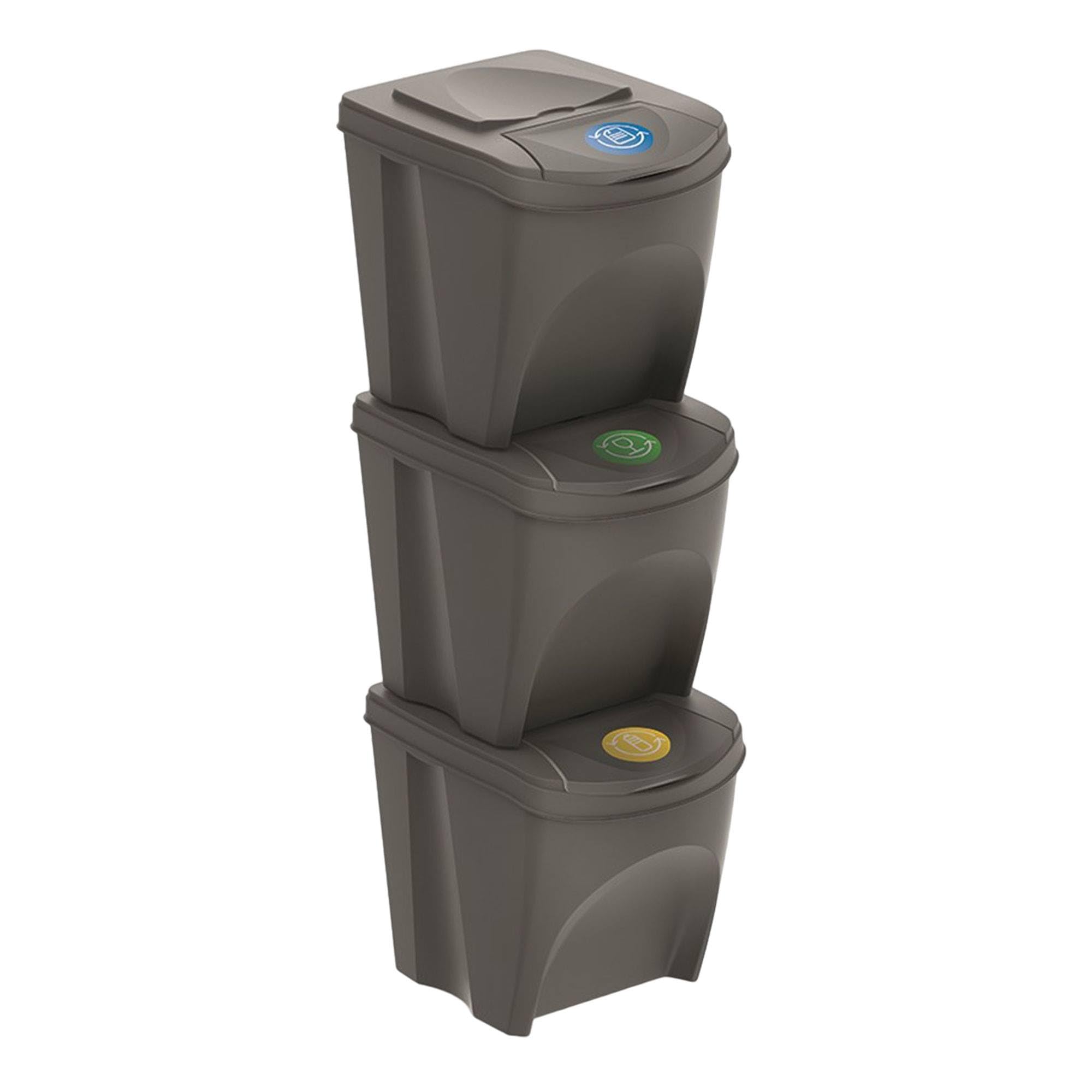 WELL HOME MOBILIARIO & DECORACIÓN Set of 3 Wheelie Bins Grey Volume 3 x 25 L