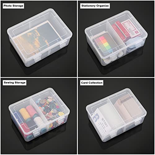Image of BTSKY 4 Pack Photo Storage Boxes for 4 inchx6 inch Pictures Greeting Card Organizer with Removable Divider Multi-use Plastic Organizer Box for Photos Stickers Stamps Index Cards and Other Craft Storage