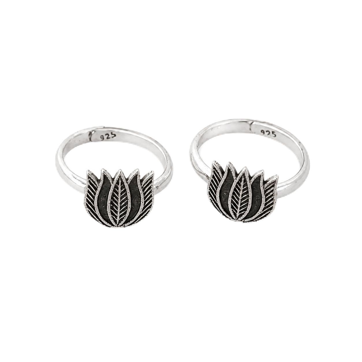 kaashi Sterling Silver 925 Lotus Adjustable Toe Ring Pair Timeless Floral Design Gift for Women-picture-0