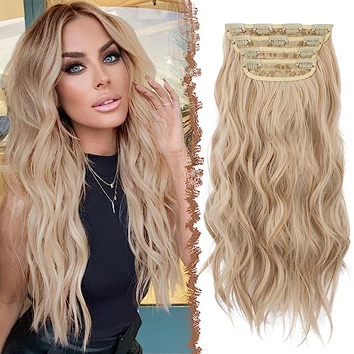 FESHFEN Extension Clip Cheveux Ondulés - 4 PCS Longue Ondulées Bouclées Extension à Clip Cheveux Synthétique Naturel Postiche Extensions pour Femme 50 cm...