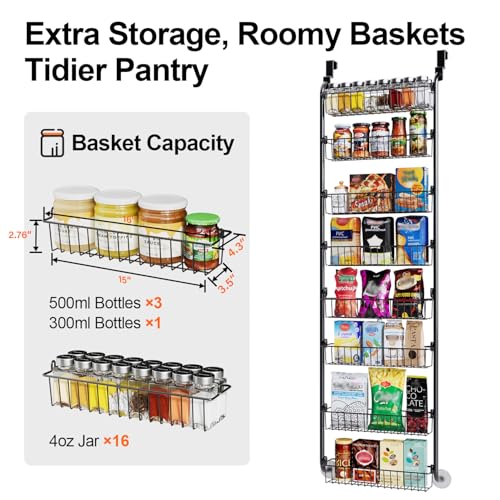 Image of Delamu Over The Door Pantry Organizer, 8-Tier Pantry Door Organizers and Storage, Metal Hanging Spice Rack, Seasoning Organizer, Door Organizer for Home Kitchen Bathroom, Black