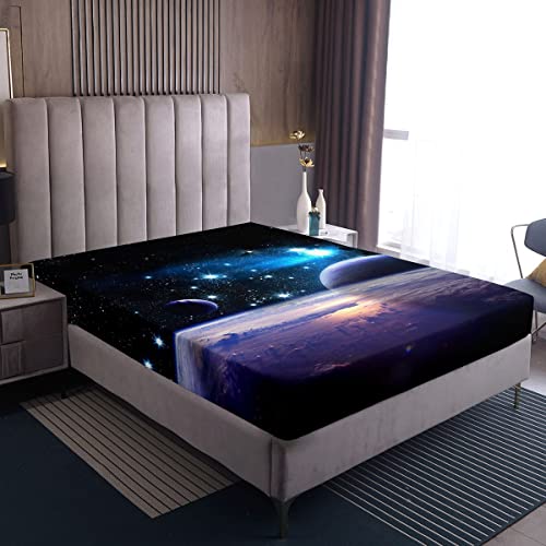 Loussiesd Kinder Galaxis Sterne Spannbetttuch 140x200cm 3D...
