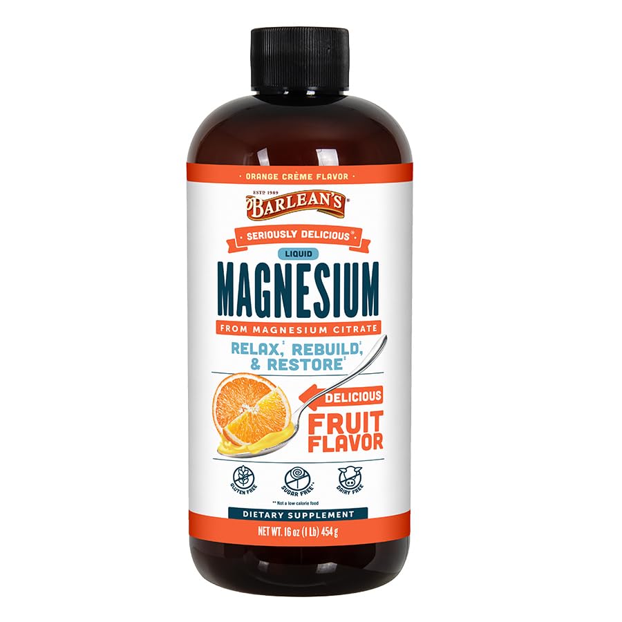 Barlean's Orange Cream Liquid Magnesium Citrate, 250mg, Non-GMO, 16oz