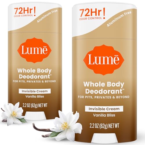 Image of Lume Whole Body Deodorant - Invisible Cream Stick - 72 Hour Odor Control - Doctor Developed - Aluminum Free, Baking Soda Free and Skin Loving - 2.2 Ounce (Pack of 2) (Vanilla Bliss)
