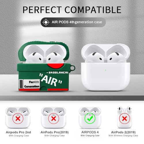 Image of [2Pack] Gedicht for Apple Airpods 4th Generation Case Cover(2024), Cute Cartoon Shoe Box Soft Silicone Protective Cases for Airpods 4th Generation Case with Keychain for Women Men，Red+Green