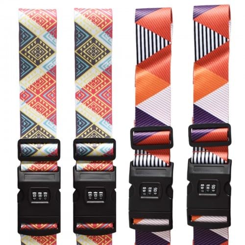 Juego de 4 Correas de Equipaje Ajustables con Cerradura de Combinación, Cinturones de Seguridad Duraderos para Maletas, Mochilas y Bolsas de Viaje, Mudanzas - 180 x 5 cm
