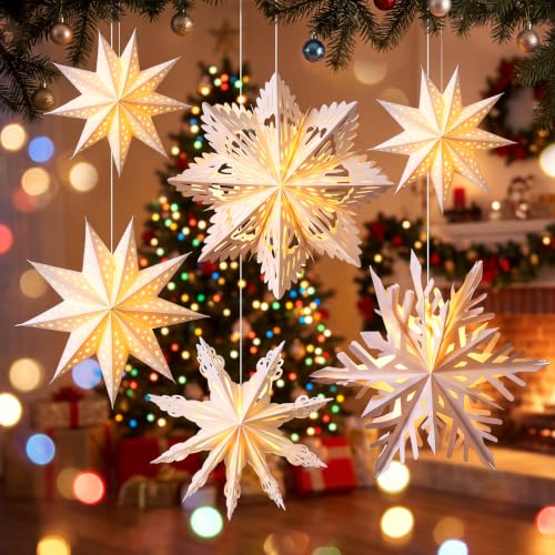 Image of Watersay 6 Pack Snowflake Paper Lantern LED, 18 x 14 x 10 Inch, Cute