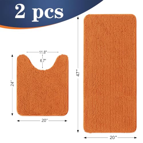 Image of OLANLY Bathroom Rugs Sets 2 Piece, Soft Absorbent Chenille Bath Mats and U-Shaped Contour Toilet Mat Area Rug Set, Machine Washable Bath Carpet, Home Decor Accessories(47 inchx20 inch+24 inchx20 inch, Clay)