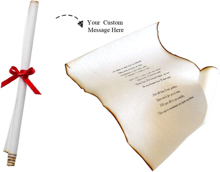 MESSAGE IN A BOTTLE "LOVE – Personalized Gift for Him or Her – 12-Inch Glass Bottle with Custom Vellum Scroll, Red Silk Rose Petals, Romantic Keepsake for Birthdays, Anniversaries & Valentine’s Day