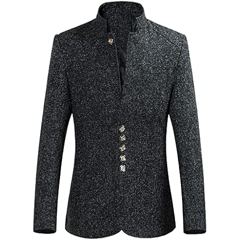 Mens Casual Blazer Slim fit Long Sleeve Jacket Washed Cotton 5-Button Casual Suits Blazer Jackets Mens Wool Blazer Slim Fit Tweed Suit Jacket Short Type Chinese Style Chic Outwear Jackets A-Black Cover