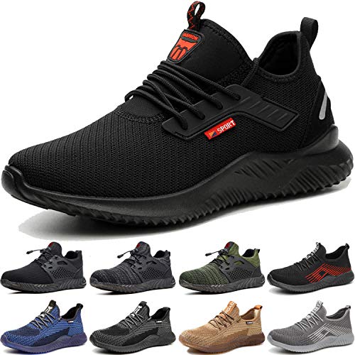 BAOLESEM Sicherheitsschuhe Herren Arbeitsschuhe Damen S3 Sportlich Leicht Atmungsaktiv Schutzschuhe Stahlkappe Schuhe, 02 Schwarz, 42 EU