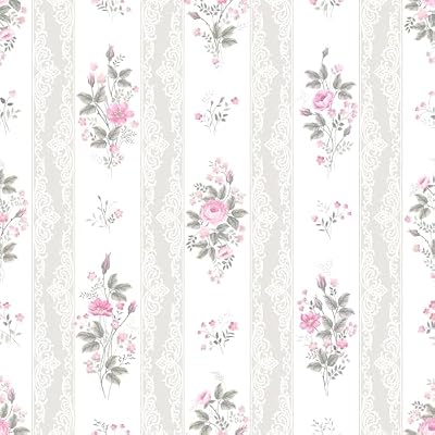 VaryFloral Floral Striped Wallpaper Peel and Stick Botanical Flower Stripe Wallpaper Removable Sticky Floral Contact Paper for Cabinet Girls Bedroom Living Room Wall Self Adhesive Vinyl Roll 12"x 118"