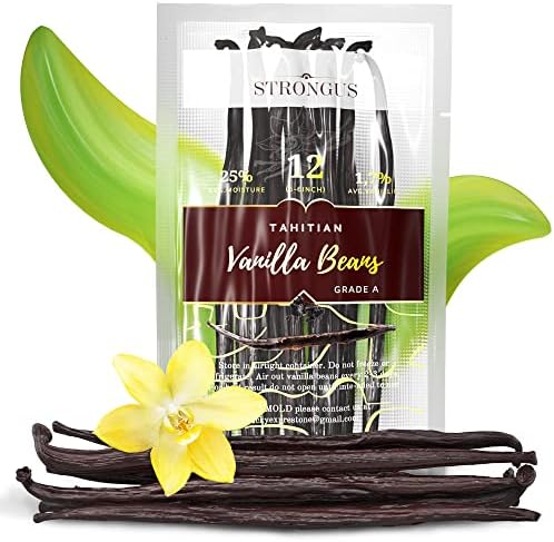 12 Large Tahitian Vanilla Beans - Vacuum Sealed Grade A Vanilla Pods - Rich, Creamy Flavor & Aroma - Ingredients for Baking, Homemade Extract, Paste, Brewing, Coffee, Cooking - 12-Pack