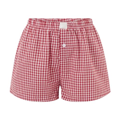 Image of KOSUSANILL Women Pajamas Shorts Micro Boxer Shorts Y2K Cute Gingham Sleep Lounge Shorts Checkered Plaid Button Pj Mini Shorts, XX-Large