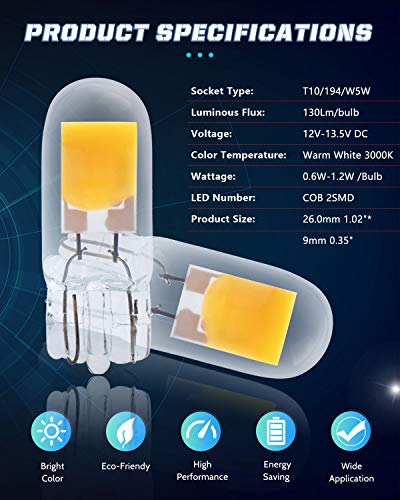 Alopee 4-Pack T10 Lampadine LED Bianco Caldo Ultra...