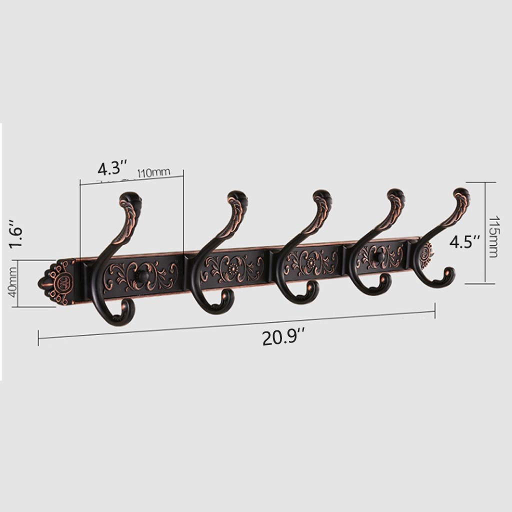 Garderobenhaken Kleiderhaken Kleiderständer Wand befestigter - 5 Haken, Zink-Legierung Metall Kleiderhaken Schiene for Mantel Hut Handtuch Purse Robes Badezimmer Entryway (Color : Black)