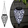 Solar Hanging Lantern Outdoor Lights Tear Shaped 15 LEDs Cool White Hanging Lights with S Hooks Decor in Garden Yard Pathway Front Door and Landscape
