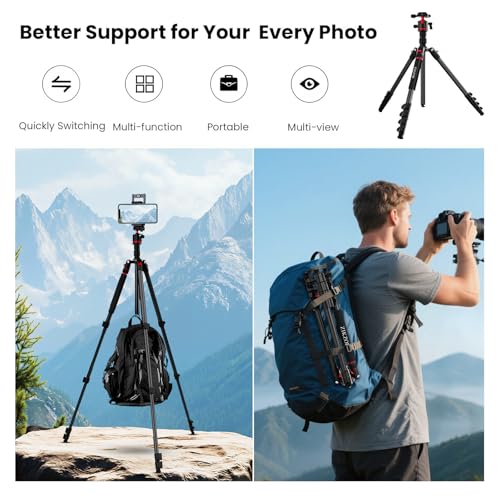 Image of Camera Tripod, Lightweight Travel Outdoor DSLR Tripods Aluminum Tripod /Monopod, 360Ball Head Detachable, Tripod for iPhone, ipad, DSLR,Tablet with Carry Bag