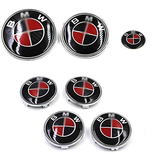 HELMT 7 Piezas Emblemas de Fibra de Carbono para BMW, 82mm Emblema...