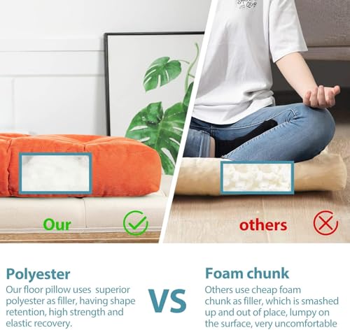 Image of Floor Pillow, Square Meditation Pillow for Seating on Floor Solid Thick Tufted Seat Cushion Meditation Cushion for Yoga Living Room Sofa Balcony Outdoor