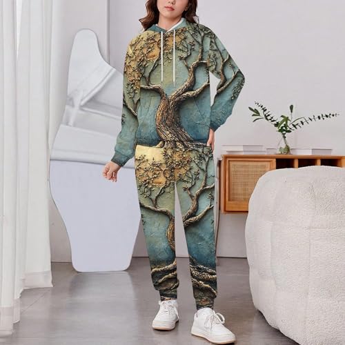 Boys Girls Pullover Hoodie and Pants Outfit 2PCS Set Sweatshirt for Kids, Tree Life Vintage2