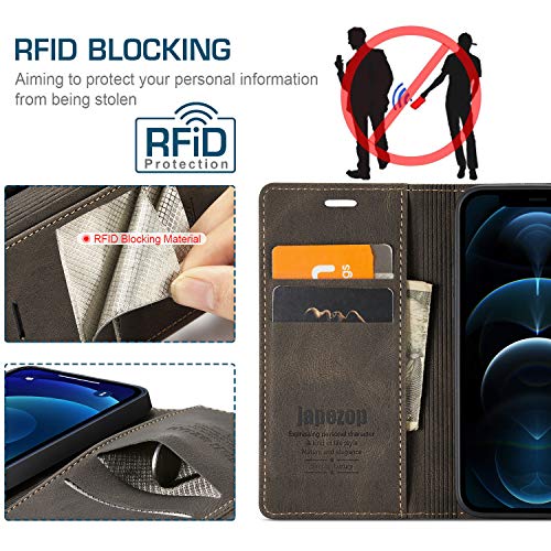 Japezop Iphone 12 Pro Max Case, Iphone 12 Pro Max Case Wallet With [Rfid Blocking] Card Holder Kickstand Magnetic,Leather Flip Wallet Case For Iphone 12 Pro Max 6.7 Inch (Coffee) #TOP6