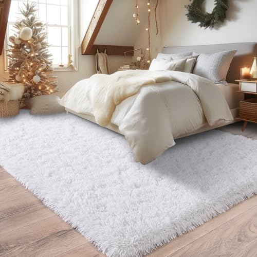9x12 Large White Fluffy Area Rugs for Living Room, Soft Big Plush Shag Rug for Bedroom, Cozy Fuzzy Shaggy Rugs for Nursery Kids Girls Boys Room, Dorm, Home Decor, Non-Slip Modern Indoor Floor Carpet
