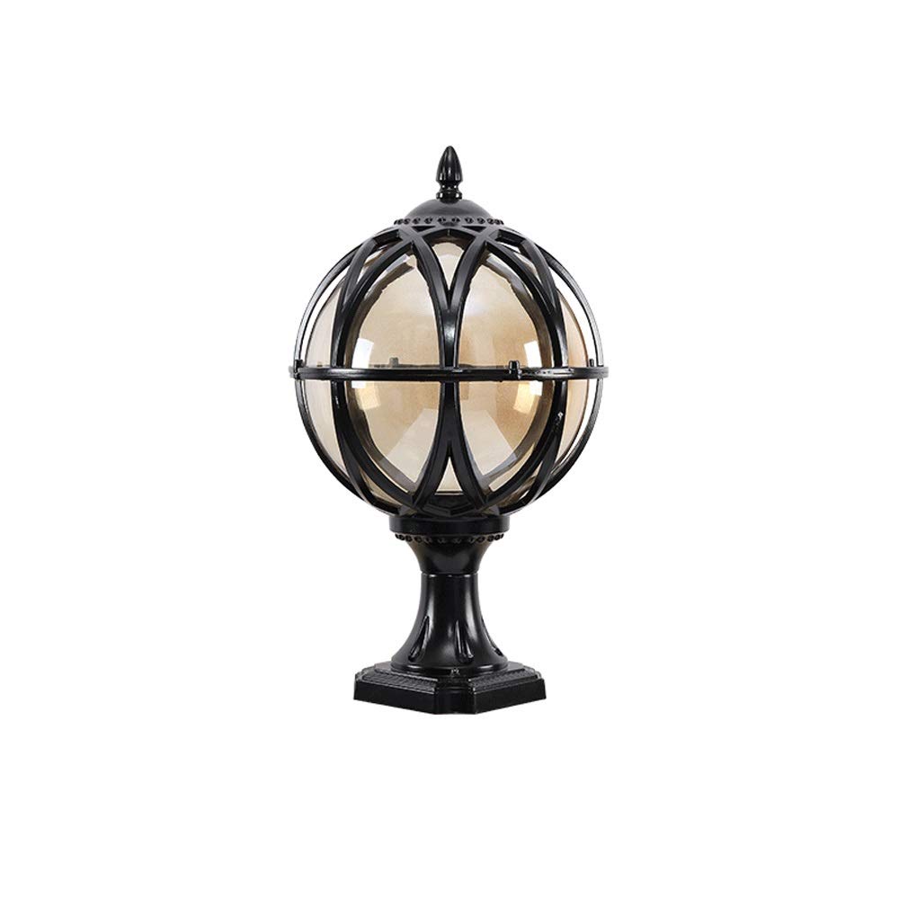 IBalody Outdoor Post Light Fixture Retro Amber Glass Ball Pillar Lights Waterproof Die-cast Aluminum Column Lamp Villa Courtyard Garden Park Doorpost Light Fence Light Landscape Lighting