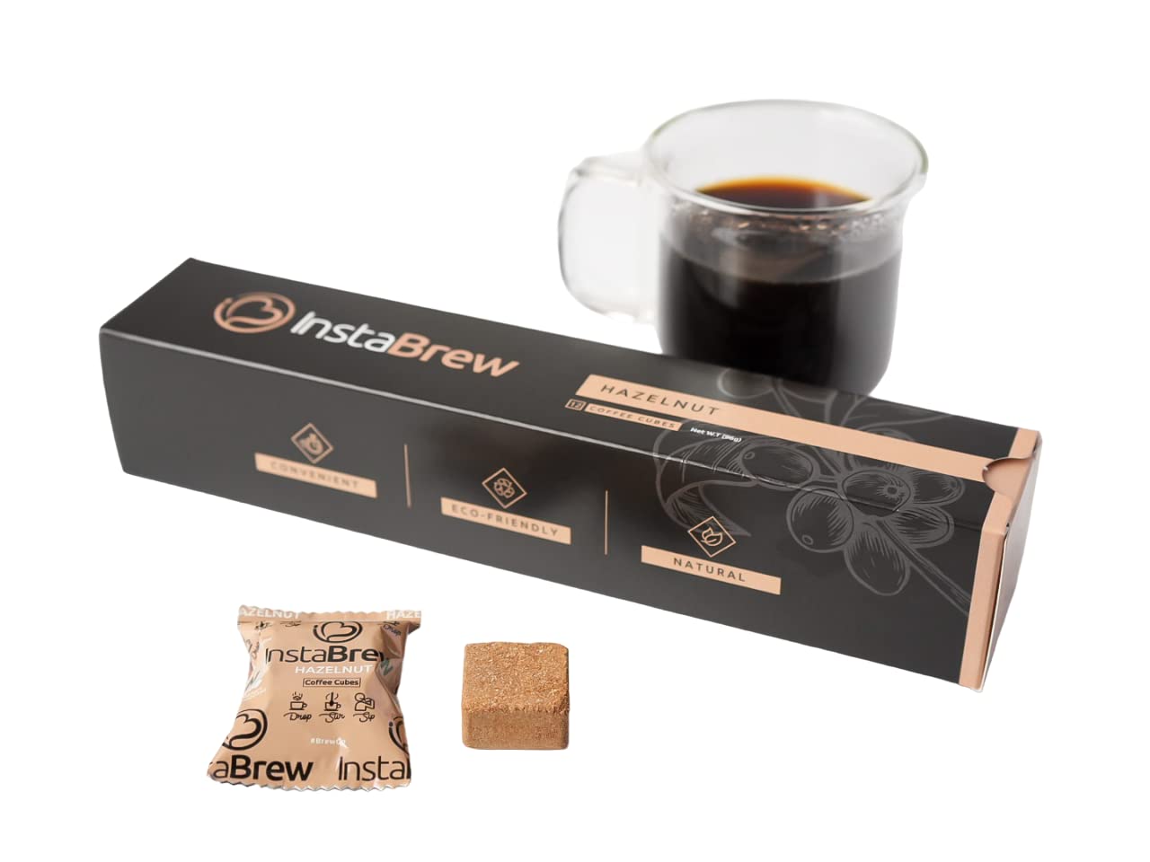 InstabrewHazelnut Coffee Cubes - Hot or Iced, Lightly Sweetened, Individually Packaged, Convenient, On-the-Go, Sustainable Packaging (12 Count - Pack of 1)