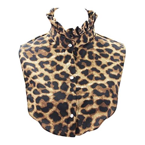 JOYKK Ladies Women Vintage Leoaprd Printed Chiffon Half-Shirt Blouse Sweater Decorative Detachable False Fake Ruffles Stand Collar Necklace Cover